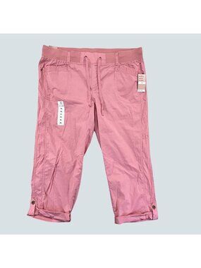 Star Style Womens XL Pink Capri Pants Roll Tab Drawstring Stretch Cotton NWT